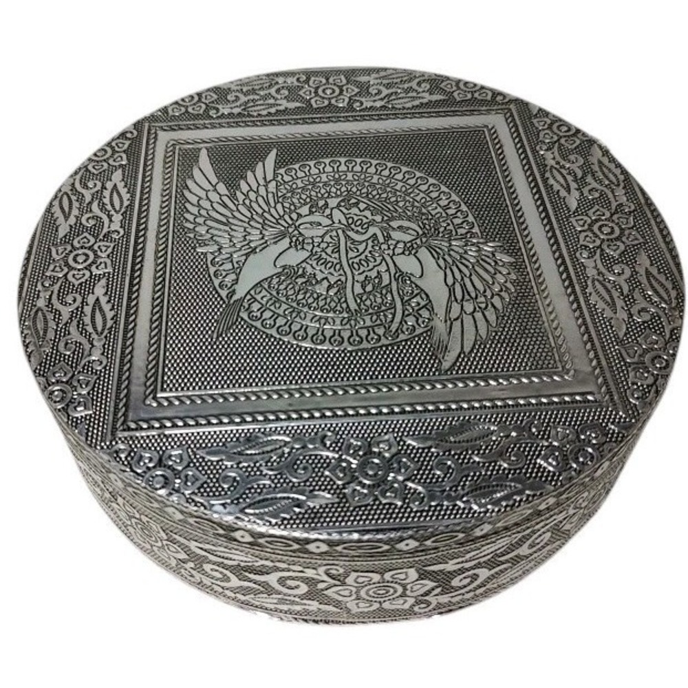 New Handcrafted Jewelry Trinket Box Embossed Birds Aluminum and Red Velvet India